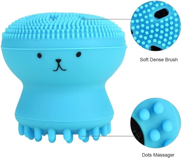 1 stk. Ansigtsrensebørste, lille bærbar blæksprutteformet børste og massager, ansigtsmassagebørste (blå)