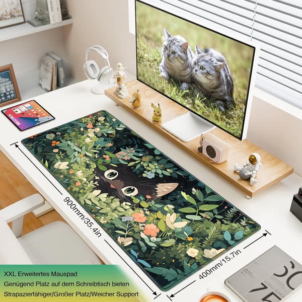 Ekstra stor XXL musematte, 900 x 400 x 3 mm, stor gamingmusematte, egnet for kontor- og hjemmebruk.