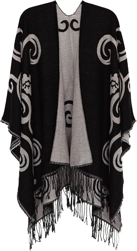 Dame Printet Sjal Wrap Moderne Åben Front Poncho Cape