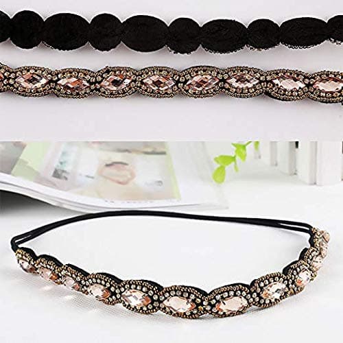 Rhinestone Perlebesat Elastisk Hårbøjle, Moderne Håndlavede Krystal Perlebesatte Elastiske Hårbånd, 51-68 cm, 5 Stykker