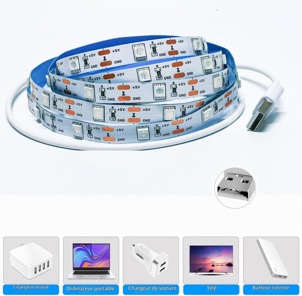 LED-lys, 5V USB 2,5M LED-stripe for bar, Halloween-fest, klubb, dekorasjon