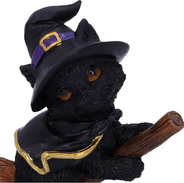 Velkendt sort kat og kosteskaft figur, 11 cm, perfekt til Halloween.