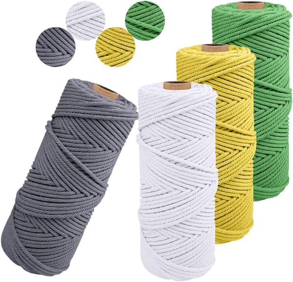 4 st, 3mm x 10m DIY-garnrulle Rustik String Bomullsrep för Stickning, Heminredning, Inpackning