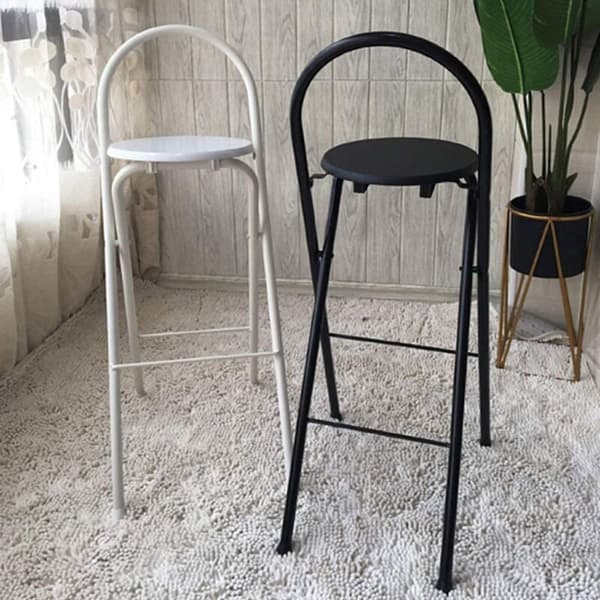 Foldbar barstol 65 cm køkkenstol med ryglæn sort - Foldbart design, let at opbevare