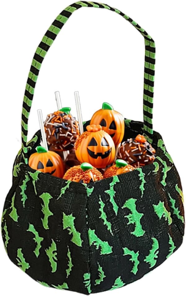 1 stk. dekorativ spand til Halloween – Guld slikpose til Halloween-tricks, perfekt som slikpose til Halloween.