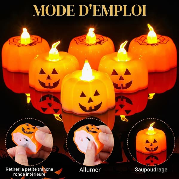 Halloween-lys, 12 gresskarformede LED-lys, oransje lys, festdekorasjon, kjøkken
