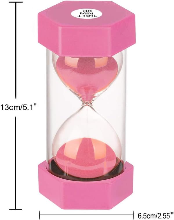 Sandtimer for barn, fargerikt timeglass, kjøkkentimer, 30 minutter (1 stk, rosa)