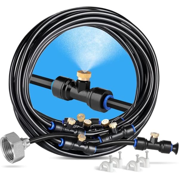 Utendørs kjølesystem, 8M Patio Mist System med 7 dyser + 2 reservedyser + 1 adapter (messing, 3/4\")