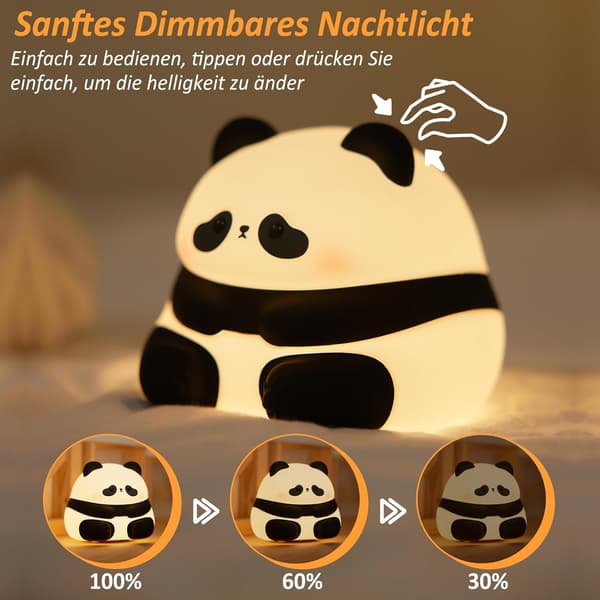 Panda Natlampe til Børn, Genopladelig Dæmpbar LED Touch Lampe med Timer, Blød Silikone Sengelampe til Børneværelset
