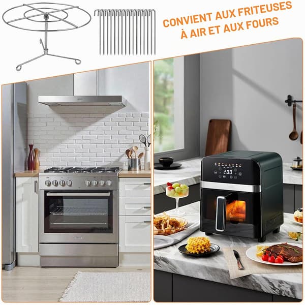 Tilbehør til airfryer, grillspydsett i rustfritt stål, 24 spyd + grill, kompatibelt tilbehør til airfryer-form