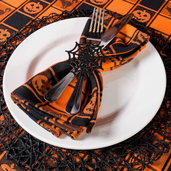Halloween Servietringe, Nyhed Bordpladeindretningssæt, 7,6 cm Dia, Sort Edderkoppespind, 6 stk.
