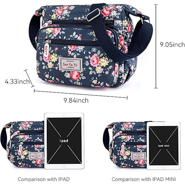 Dam Multi-Pocket Casual Crossbody Handväskor Vattentäta Axelväskor i Nylon