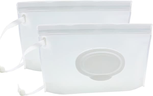 Portabel Fuktservettpåse Dispenser, Återanvändbara Blöjförvaringsväskor (Transparent Stil, 2-pack)