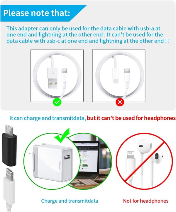 3-pakning, Micro USB til Lightning-adapter, Lightning hunn til Micro USB hann-adapter