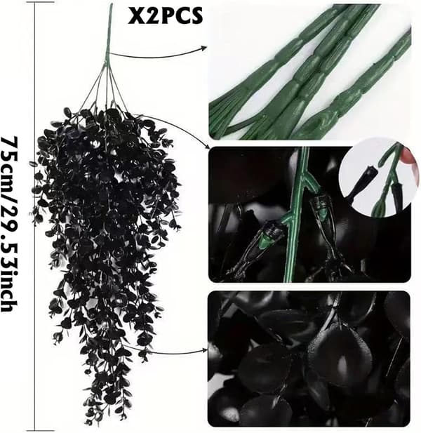 2 st konstgjorda utomhusblommor svarta eukalyptuskvistar