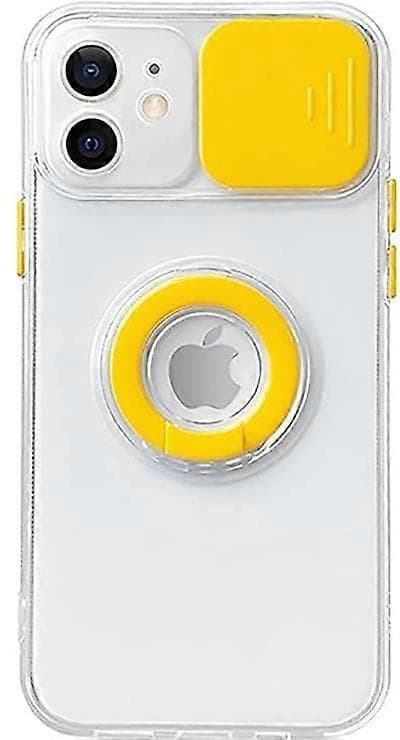 Candy Farve Ring Holder Slide Linse Kamerabeskyttelse Klar Blød iPhone Case gul, iPhone 13 Pro)