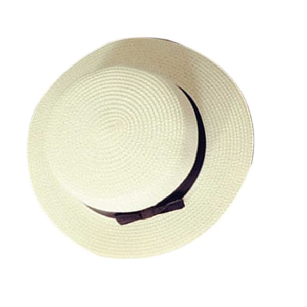 Flat Stråhatt Liten Skygge Solhatt Dame Jenter Sommer Strandhatt Sløyfehatt Hodeplagg Kremhvit