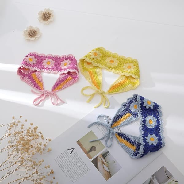 Hippie Hårbånd Hodebånd for Kvinner Boho Hodebånd Strikkede Hårbånd Blomstrete Hodeinnpakning for Jenter