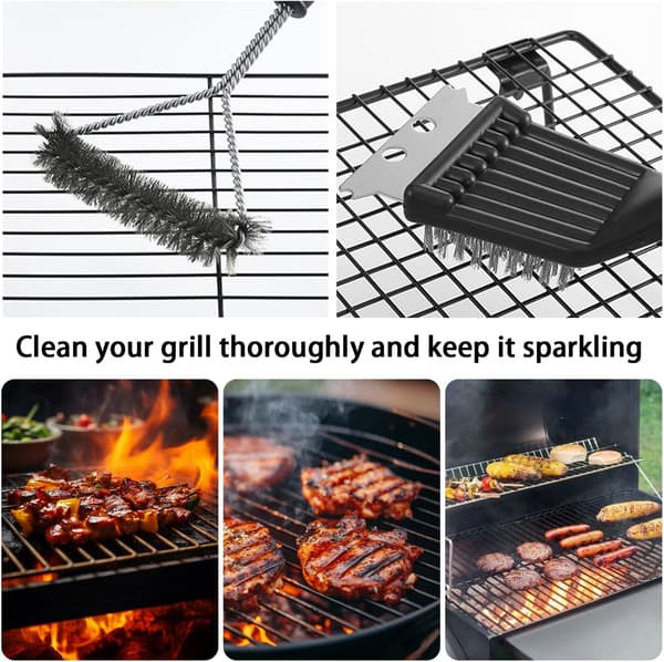 PCS Grillrengjøringsbørste 2-i-1 | Grillbørste i rustfritt ståltråd + Spiss Multifunksjonell Grillbørste