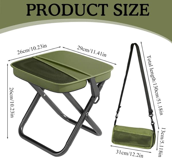 Bærbar foldestol 29 × 26 × 26 cm med skulderstropper, sammenklappelig camping-/picnicstol