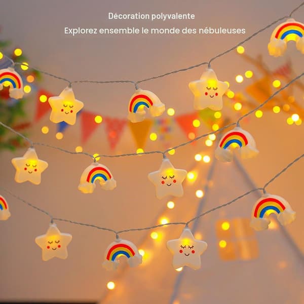 Batteridrevne regnbue stjerneformede LED-lyslenker, LED-lampe for barnerom, hage, bryllup, dekorasjon, 3m