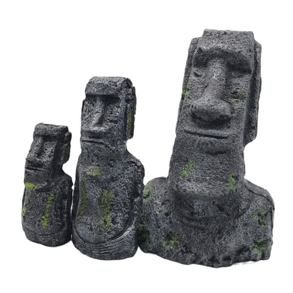 3 st Moai-statyer för akvarium, påskön stenhuvud prydnader fisk tank landskapsdesign