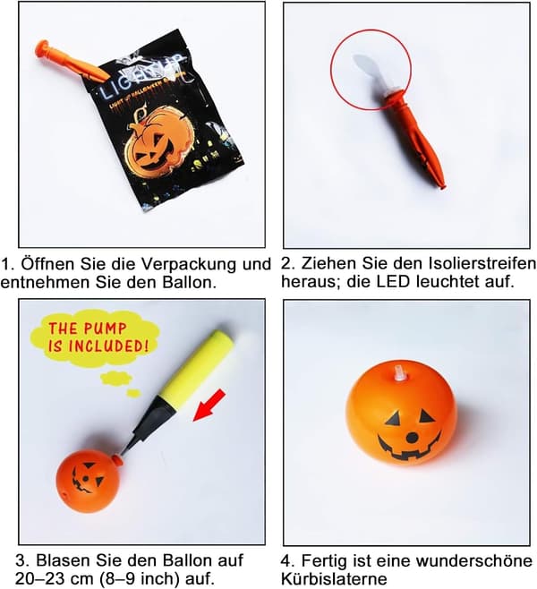 Sett med 5 LED-gresskarlykter til Halloween - Lysende dekorative ballonger - Oransje