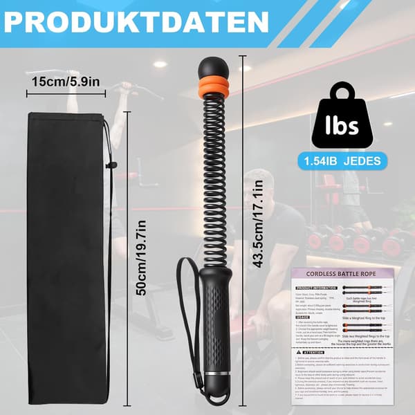 Rebfrit Battle Rope, Justerbart og Støjfrit, til Mænd og Kvinder, til Helkropstræning og Styrketræning