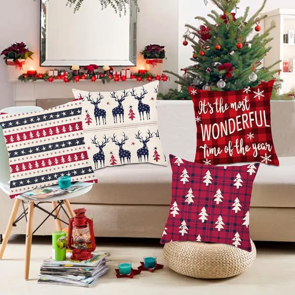 Set med 4 Kuddfodral Sammet 45 x 45cm Juldekoration Kuddfodral Ensidig för Soffa Sovrum