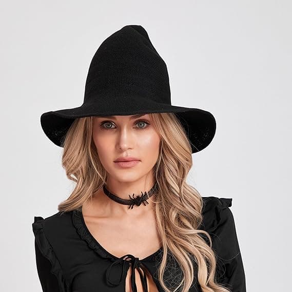 Halloween Heksehat til Kvinder Bredskygget Foldbar Spids Hat til Halloween Fest Kostume Tilbehør
