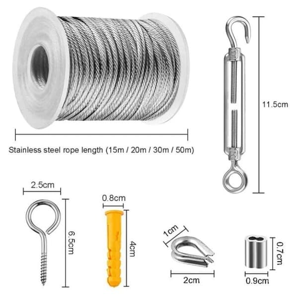 Rustfri Stål Wire Tørresnor, Rustfri Stål Hængende Reb, Rustfri Stål Kabelrækværkssæt (30M)