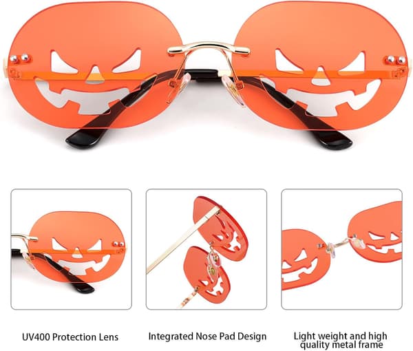 Pumpa Solglasögon för Kvinnor Bågfri Fest Söt Bal Halloween Glasögon Mode Eldflamma Nyanser (Pumpa Orange)