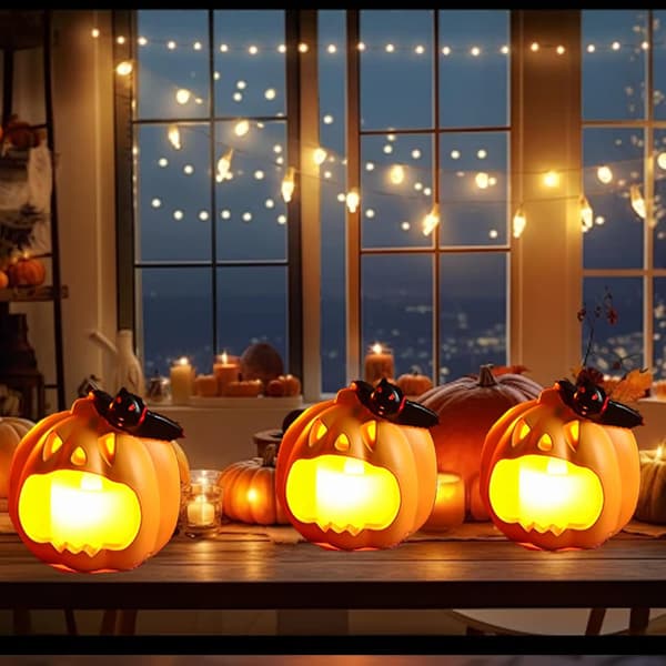 3-delt gresskarlykt Halloween-dekorasjon, innendørs/utendørs lysende gresskar Halloween telys LED