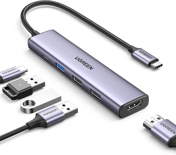 USB C Hub, 5-i-1 USB-C Multiport Adapter med 100W PD, 4K HDMI, 3 USB-A Dataporter for M1/M2 MacBook Air, iPhone 15 Pro/Pro Max