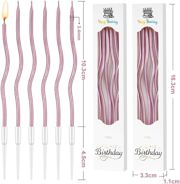 24 Stykker Tvinnede Bursdagslys, Spiral Kakelys med Holdere for Dekorasjon (Rosegull)