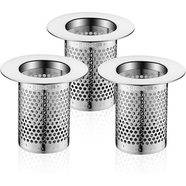 Hårfilter til brusebad, 3 stk. vaskfilter i rustfrit stål til badeværelse, 5,5 × 5 cm vaskpropfilter til balkon