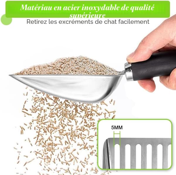 1 stk. kattesandspade i rustfritt stål - Solid nettingspade - Egnet for kattesandkasser - Svart