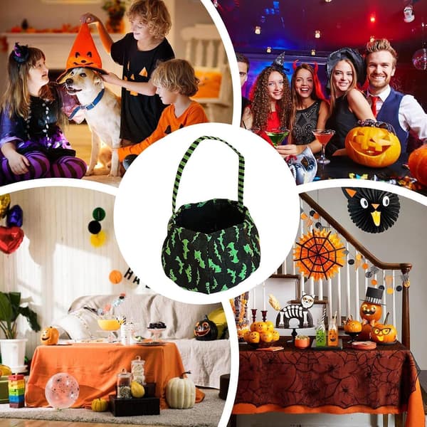 1 stk. dekorativ spand til Halloween – Guld slikpose til Halloween-tricks, perfekt som slikpose til Halloween.