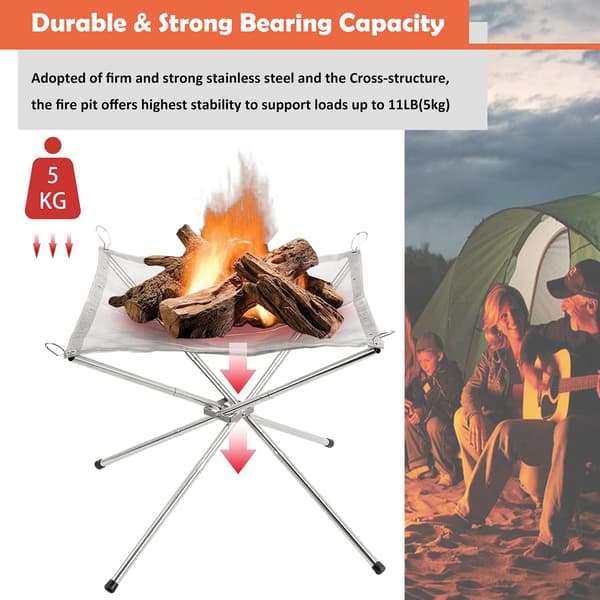 Bärbar Eldstad för Camping, Vikbar Eldstad för Utomhus med Värmebeständiga Handskar & Bärväska, Rostfritt Stål Nät BBQ Eldskål