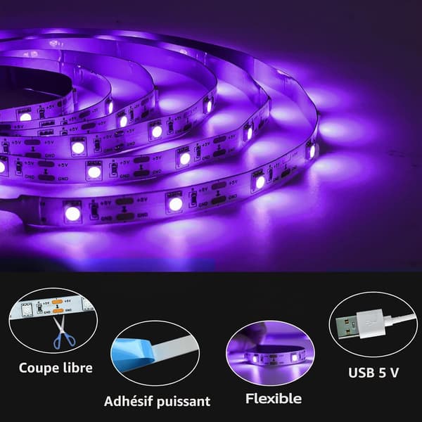 LED-lys, 5V USB 2,5M LED-stripe for bar, Halloween-fest, klubb, dekorasjon