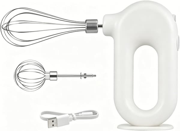 Sladdlös handmixer, elvisp, äggvisp, mini elvisp (vit)