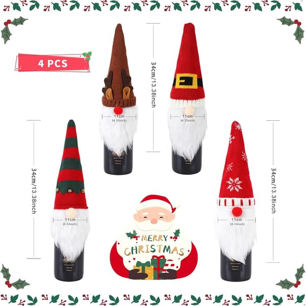 4-pack Jul Tomte Vinflaskor Omslag Handgjorda Tomtar Svenska Tomtar Vinflaskor Toppar Dekorativa Jultomte Presenter
