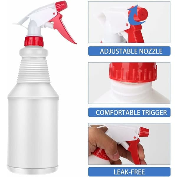 3-delat 600ml Tomma Sprayflaskor i Plast med Påfyllningsbara Spray- och Jetlägen