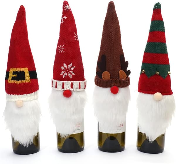 4-pack Jul Tomte Vinflaskor Omslag Handgjorda Tomtar Svenska Tomtar Vinflaskor Toppar Dekorativa Jultomte Presenter
