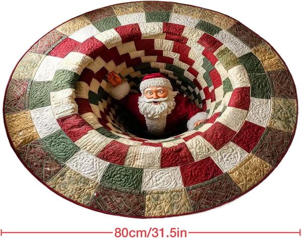 3D optisk illusjon juleteppe, 80 cm rundt juleteppe, sklisikre dørmatter med optisk illusjon, stue, bad
