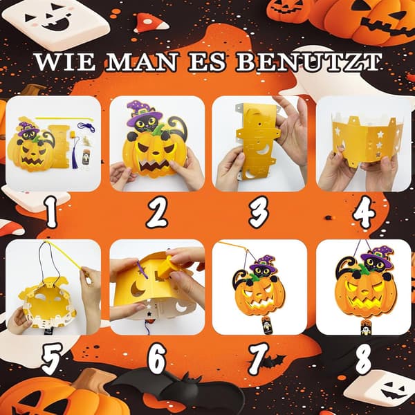 Sett med 3 LED Halloween-lykter for barn - Lyktesett - Festdekorasjon - Gaver til gutter og jenter