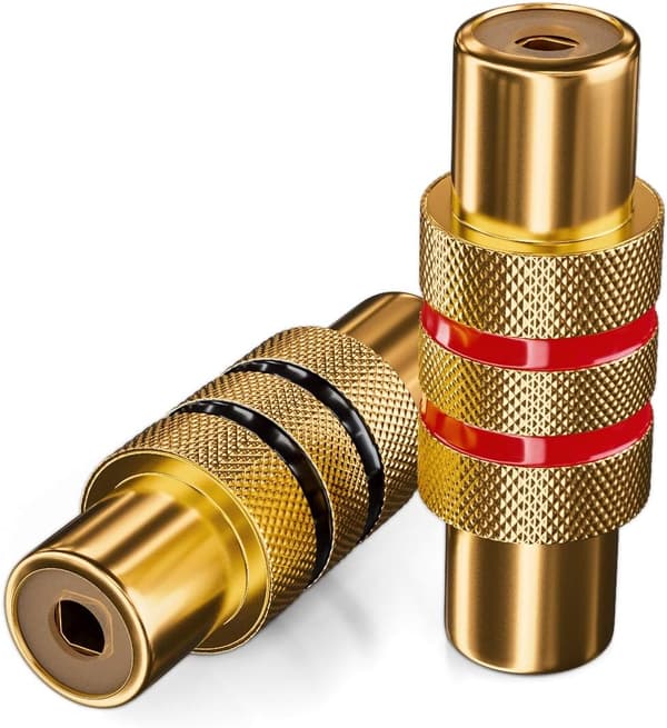 2 kpl RCA-liitin - Musta ja punainen audio-videoadapteri - Naaras RCA-liittimet