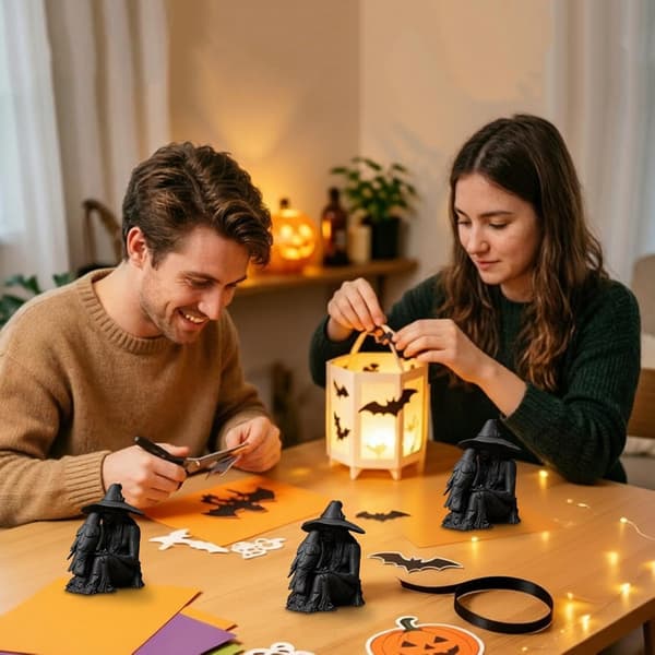 Läskig Halloween Häxfigur - Mörk Korpskulptur - Gotisk Heminredning, 8cm