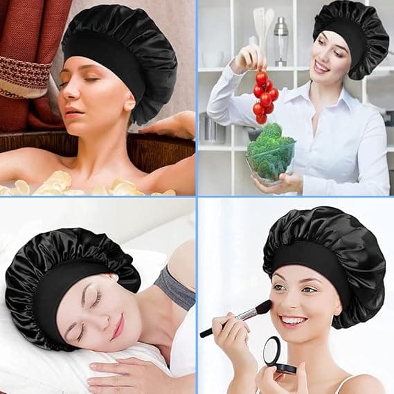 Hårhette for soving, bredt elastisk bånd satenghette silkehette dusjhette for kvinner jenter sminke hårpleie elastisk hatt
