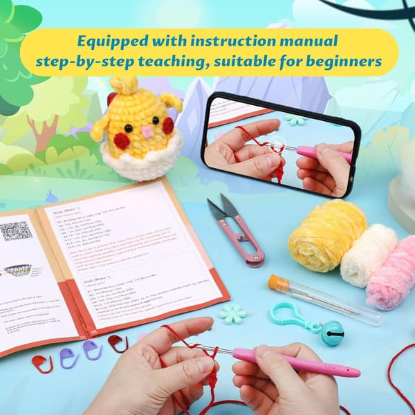Hæklesæt til begyndere Chenille Hæklesæt til begyndere og voksne Sæt inkluderer instruktion og video tutorials